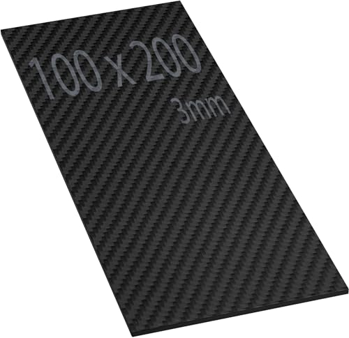 Placa de Fibra de Carbono de 100 x 200 mm. 3mm de espesor. Lámina de Fibra de Carbono 3K Mate. Resistente y gran dureza, para corte con CNC. Plancha de Fibra de Carbono de 100mm x 200mm