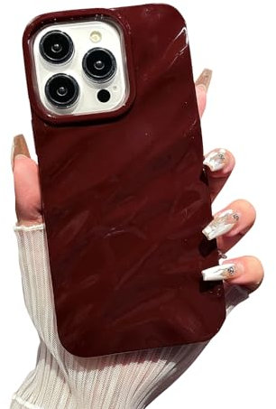 Svanove for iPhone 14 Pro Case Curly Wavy Water Ripple Pattern Shape, Aesthetic Cute Wave Glossy Protective Phone Case Cover Design for Women Girls, Slim Thin Soft Flexible TPU, Burgundy Wine
