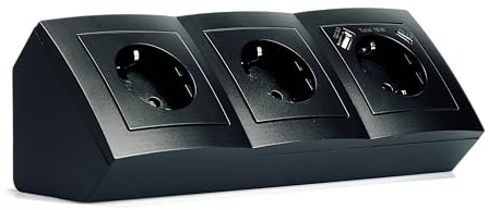 McPower Flair Bloc multiprise encastrée | 3 prises d'angle + USB-C/A, câble de 15 cm avec borne de lustre, 230 V ~ / 16 A, montage en saillie, noir mat