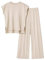 JN JANPRINT Damen 2 Stück Outfits Jogginganzug Sets Strick Strickpullover Flügelärmel Tops Elastische Weite Hosen Freizeitanzug Lounge Sets Trainingsanzug