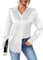 Zeagoo Women's Satin Blouses Long Sleeve Casual V Neck Plain Shirts Office Business Work Shirt Elegant Blouse Button Down Tops for Ladies White S