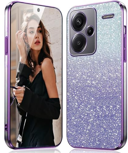 DESSEN Funda para Xiaomi Redmi Note 13 Pro Plus 5G Capa Glitter - Transparente Silicona Carcasa Antigolpes Protector Móvil Case Cover con Marco Galvanizado y Tarjeta de Brillo Incorporada, Morado