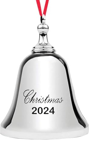 2024 Weihnachtsschmuck - Elegante Silberne Weihnachtsglocke Ornament 2024 mit rotem Band Jingle Bell 2024