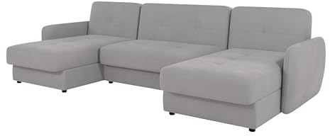 S-Style Möbel Sofa Couch Ecksofa Eckcouch 311 x 147 x 83 cm Mit Schlaffunktion DREI Bettkasten Verstellbare Rückenlehnen Mikrofaser U Form Freistehend Monte Silber