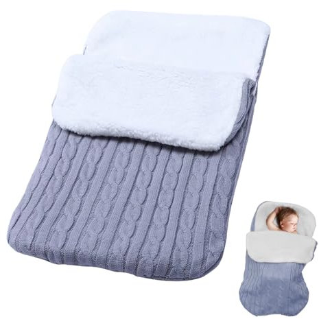 Pucksack Baby Winter: Kinderwagen BabySchlafsack Stricken Winter, Samt Verdickung Neugeborenes Baby Schlafsäcke Mit Fleece Schlafsack Swaddle Für Jungen/Mädchen (Grau)