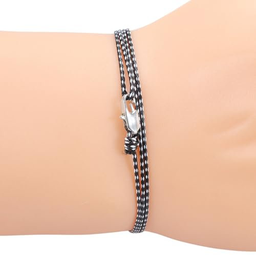 TRIPLE K&S Dünnes Wickel-Armband Herren & Damen mit Karabiner-Haken Verschluss Handmade - Maritimer Surfer Schmuck - Minimalistisches Stoff-Armband - 100% Wasserfest & verstellbar Black White Braided