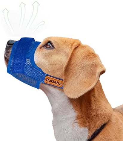 Maulkorb für Hunde, Maulkorb aus weichem Netz, Maulkorb für Haustiere mit verstellbarem Trinkring, für kleine, mittelgroße und große Hunde (Blue, L)