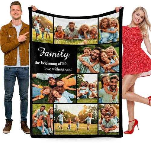 Udiyfun Personalisierte Decke mit Foto, Kuscheldecke mit Foto Text Namen, Fotodecke mit Eigenem Foto, Weihnachten Jahrestag Valentinstag Geburtstag Geschenk für Familie Mama Papa Freundin