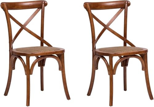 Biscottini Juego de 2 sillas de comedor de madera de estilo rústico, 84 x 42 x 46 cm, sillas de cocina de madera, sillas de ratán, estilo vintage, muebles de cocina retro