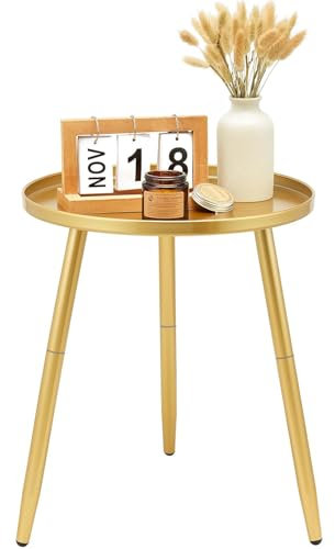 AOJEZOR Round Side Table, Metal End Table, Nightstand Small Tables for Living Room, Small Spaces (Full Gold)