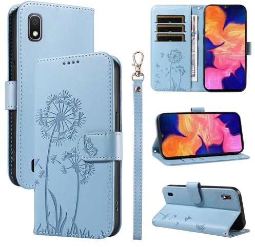 Bravoday Coque pour Samsung Galaxy A10, Housse en Cuir PU Premium Etui à Rabat Pochette de Portefeuille avec Porte Carte Étui de Protection pour Galaxy A10, Bleu Clair