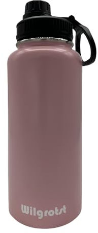 Wilgrotst Botella de Agua de Acero Inoxidable 946 ml, Botella Termica con 3 Tapas Intercambiables, Aislada con Pared Doble, Sin BPA, Antifugas, Ideal para Deporte, Oficina, Senderismo, Camping, Rosa