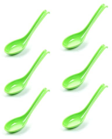 6Pcs Soup Spoon Ramen Noodle Soup Ladle Green Soup Spoons Sturdy and Durable Asian Dinner Spoon Easy Clean Dishwasher Safe