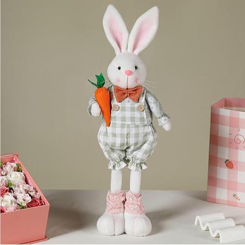 Osterhase Deko Groß Hase Deko, 16.1 bis 21,6 Zoll osterhasen figuren, Hasengefüllter Tierkaninchendekor mit versenkbaren Beinen, Osterdeko Tisch Osterhasen Figur Frühlingsdeko für Zuhause Wohnzimmer