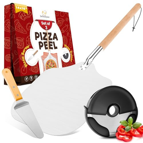 Sefinsecimi Pizza Tool Set – 14x16 Inch Aluminum Pizza Peel, Compact Pizza Cutter Wood Handle Cheese Peel – Ultimate Pizza Making Kit for Baking, Slicing & Serving – Perfect for Home & Pizzerias