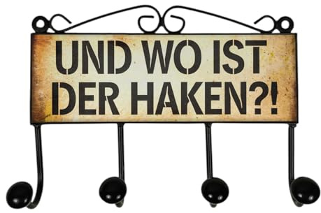 speecheese Kleiderhaken Leiste mit 4 Haken Und wo ist der Haken retro | Wandgarderobe mit lustigem Spruch