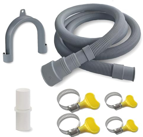 DLHMBOQ 6.5ft Washing Machine Drain Hose Extension Kit - Universal for Washer, Dishwasher & Dehumidifier, 7-Piece Set with U-Bracket, 4 Clamps & Adapter