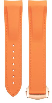 QSYJCCXD Soft Flexible Rubber Watchband For Omega Speedmaster Moonwatch Seamaster 300 AT150 PLANET OCEAN 600 Wristband 20/21/22mm Rose Gold Pointed Buckle