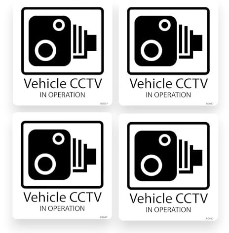 4 Pack - Small 7cm X 7.5cm Sticker Gold - CCTV Recording in Vehicle Self Adhesive Stickers - Car, Van, Sign, Warning, Surveillance, Camera, Security Decal White SG037