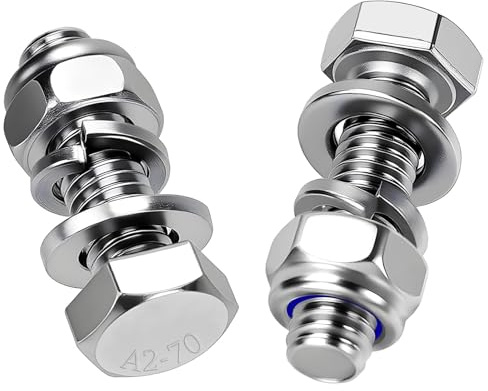 Mbsomnus 20 Stk Sechskantschrauben M10x20 mm Edelstahlschrauben Sechskant | Schrauben Edelstahl A2 V2A, DIN 933, Außensechskant, mit Selbstsichernde Muttern, Unterlegscheiben, Federringe für Möbel Auto