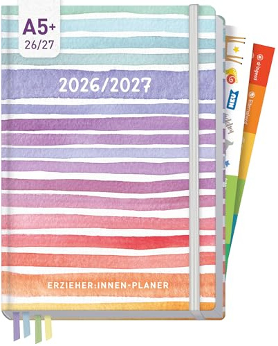 Häfft Erzieher-Planer 2026/2027 Kita-Planer A5 Color Stripes | Pädagogischer Wochenplaner für Erzieherinnen, Stickern & 4 Lesebändchen und Kunstleder-Einband von Aug 2026 bis Aug 2027