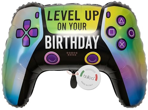 balloa Folienballon Level Up Controller, XXL Gaming Geburtstagsdeko, 75 cm | Gaming Controller-Design mit Level Up Schriftzug, XXL, heliumgeeignet, ungefüllt, Deko für Gamer Party und Kindergeburtstag