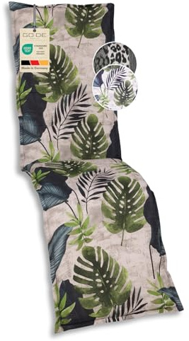 GO-DE Textil Bequeme und attraktive Polsterauflagen für Relaxliegen (Einzelset, Palmblatt grün, Relaxauflage)