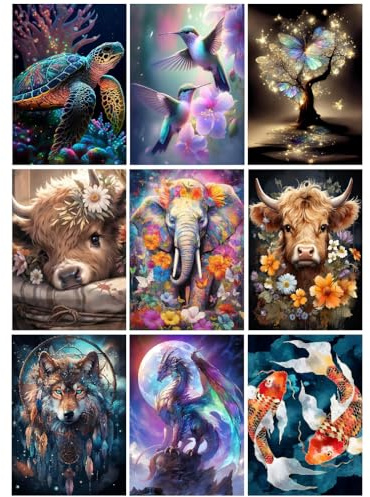 tigdtiu 9 Pack Tiere Diamond Painting Set,Diamond Painting Erwachsene, 5D Schildkröte Diamond Art Kits, Diamant-Malerei-Set für Heimdekoration 30x40 CM