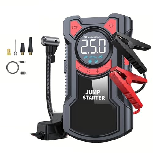 Jump Starter With Air Compressor, 150 PSI Car & 5000A Peak With LED Light, Power Bank Function(PJ100-20000mAh)