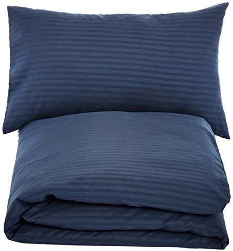 Amazon Basics Deluxe-Bettwäsche-Set aus Mikrofaser, 135 x 200 cm, Marineblau, Gestreift