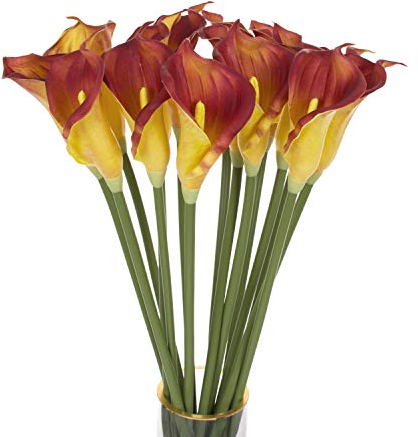 cn-Knight 10pcs di Gigli di Calla Artificiali, Fiori Artificiali con Stelo Lungo 67cm, Gigli di Calla Realistici per Bouquet da Sposa, Decorazioni per la Casa,Rosso Scuro