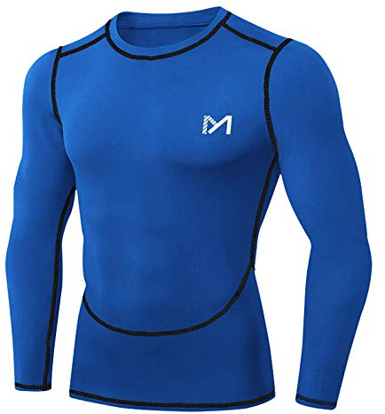 MEETYOO Men's MenÂ’s Compression Base Layer Top Long Sleeve T-shirt Sports Gear Fitness Tights for Running Gy Shirt, Blue, L UK