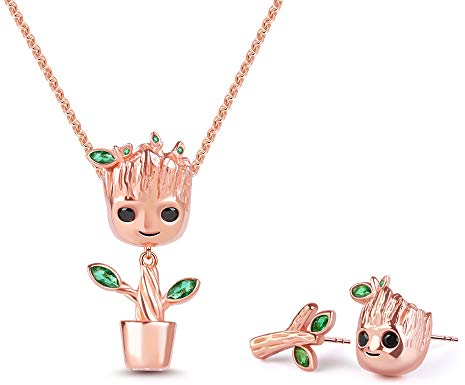 Gnoce Baum Mann Halskette und Bolzenohrring Sterling Silber 18k Rose Gold Schmuck-Sets Halloween Schmuck Geschenk für Damen