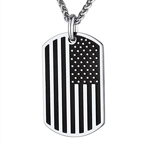 GOLDCHIC JEWELRY Dog Tag Kette Herren Erkennungsmarke Edelstahl Amerikanische Flagge Anhänger Herren Militär Armee Dog Tag Anhänger mit Wunsch Gravur für Männer/Jungen,Kettenlanger 60cm