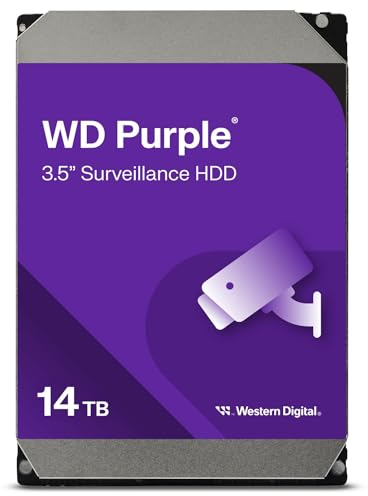 WD Purple 14TB Surveillance 3.5 Inch SATA 6 Gb/s Hard Disk Drive with Allframe 4K Technology - 360TB/yr, 512MB Cache 7200rpm - WD140PURZ