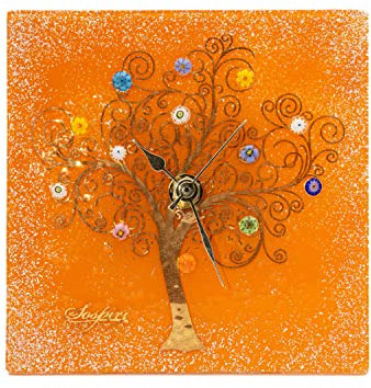 Sospiri Venezia Orologio da Tavolo Vetro Murano Meccanismo Silenzioso Decorato Murrine e Foglia Oro Idea Regalo Realizzato a Mano Made Italy (10x10 cm)