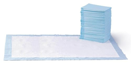 Amazon Basics Tappetini per l'addestramento di cani e cuccioli, design a 5 strati a prova di perdite con superficie ad asciugatura rapida, dimensione gigante, confezione da 40, Blu/bianco