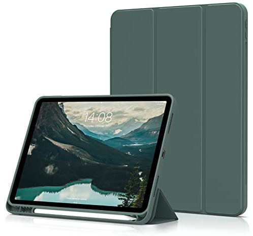 aoub Hülle für iPad Air 11 Zoll 2025 M3/M2 2024, Hülle mit Stifthalter für iPad Air 7./ 6./ 5./ 4. Generation 2022/2020 10,9 Zoll, Unterstützt Pencil Pro/USB-C, Auto Sleep/Wake, Dunkelgrün