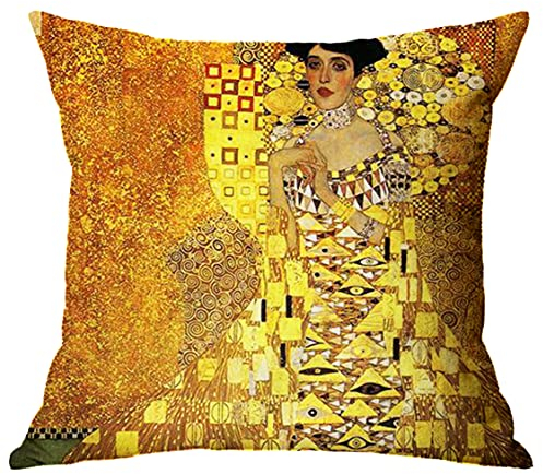 Kissenhülle Kissenbezug Dekokissenhülle mit verstecktem Reißverschluss Quadratisch 45cm x 45cm Ölgemälde Vincent van Gogh Malerei Gustav Klimt Gemälde Alfons Mucha Kunst (Adele Bloch-bauer-2)