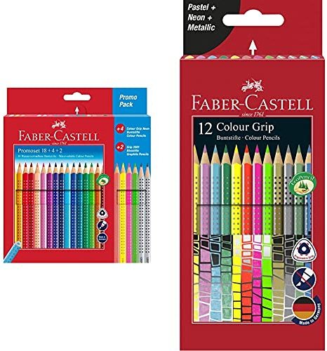Faber-Castell 201540 - Promotionset Colour Grip 18+4+2 & 201569 Buntstift Sonderfarbset, Colour Grip, 12er Etui