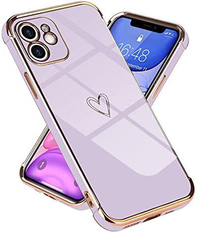Micoden for iPhone 11 Case Cute Girls Silicone Heart Pattern Design Cases Fashion Plating Edge Ultra Thin Shockproof Protective Bumper Phone Case for iPhone 11 Purple
