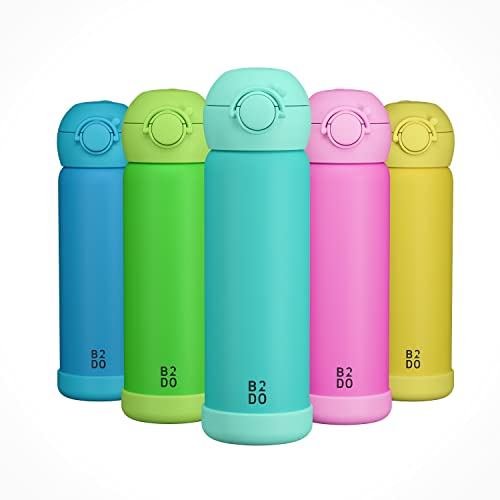 B2DO Isotherme 316 Gourde Enfant 500ml Vert de Mer | Bouteille Isotherme Antifuite et Isolée pour École | Gourde sans BPA avec Paille pour Enfants