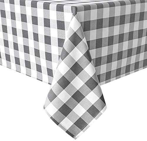 Hiasan Karierte Tischdecke, rechteckig, satiniert, wasserdicht und waschbar, Gingham-Tischdecke, für 1,8 m Tische, 152,4 x 355,6 cm, Grau und Weiß