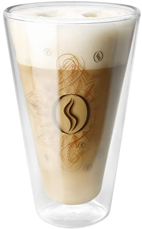 Montepreti Design Latte Macchiato Bicchieri da caffè da 250 ml, per cappuccino, espresso, mandala, vetro borosilicato a doppia parete, termico, bicchieri da caffè (1)