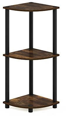 Furinno Turn-N-Tube 3-stufiges Eckregal-Mehrzweckregal, Bernsteinkiefer/Schwarz