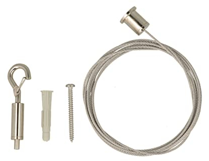 MASIDEF MEMBER OF THE WüRTH GROUP Kit Fissaggio Sospeso a Soffitto Pendinatura per Quadri, Cartelli, Foto, Piccole Lampade, Cavo Acciaio Inox 2m,Occhiolo a Moschettone Gripper,Max 14kg,Grigio,CC292002