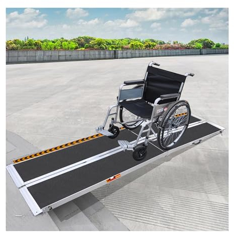 FACHNUO TOOL Rollstuhlrampe Faltbare Schwarze Rampe Rollstuhl Tragfähigkeit 362kg rutschfeste Tragbare Aluminium Schwellenrampe, Rampen für Treppe Stufen Türen Eingänge (8FT-Höhe verwenden 8-24'')