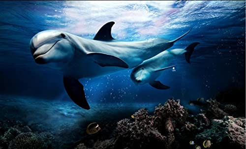 Papel Pintado Pared Mundo Submarino Delfín Mar Profundo Fotomurales 3D Papel Pintado Infantil Dormitorio Murales