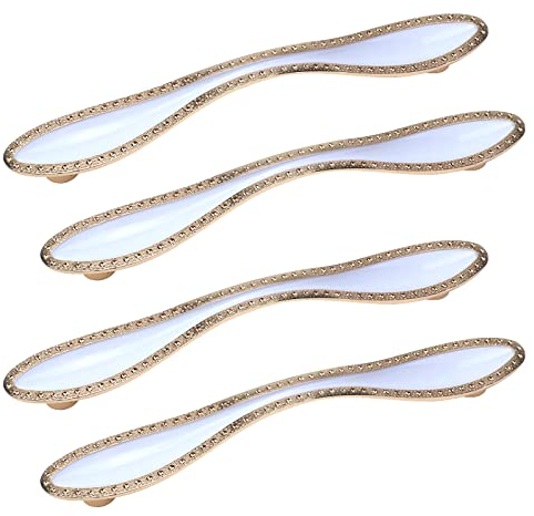 Mewutal 4 Stück Kristall-Schubladengriff 128 mm Schrankgriffe Gold + Weiß Kommodenknopf für Spind, Schrank, Kleiderschrank, mit Schraube