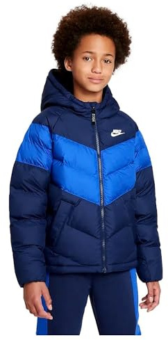Nike Unisex Kids Hooded Jacket Sportswear, Midnight Navy/Game Royal/White, DX1264-410, XS